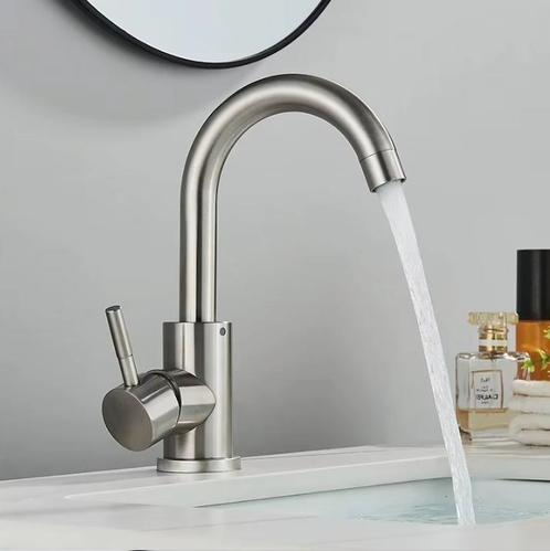 Roestvrijstalen Wastafelkraan - Gedrogeerd Staal / Mat Zwart, Doe-het-zelf en Verbouw, Sanitair, Kraan, Nieuw, Verzenden