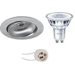 GU10 Inbouwspot Set - Mat Zilver - Inbouw Rond - Kantelbaar, Metaal of Aluminium, Nieuw, Ophalen of Verzenden, Led