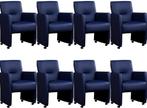 Set van 8 Blauwe leren moderne eetkamerfauteuils - Toledo Le, Huis en Inrichting, Stoelen, Overige kleuren, Nieuw, Leer, Ophalen of Verzenden