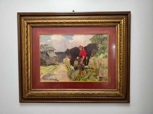 Alessio Issupoff (1889-1957) - Cavallo e contadina, Antiek en Kunst, Kunst | Schilderijen | Klassiek