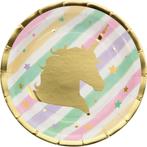Gekleurde Unicorn Borden 18cm 8st, Verzenden, Nieuw