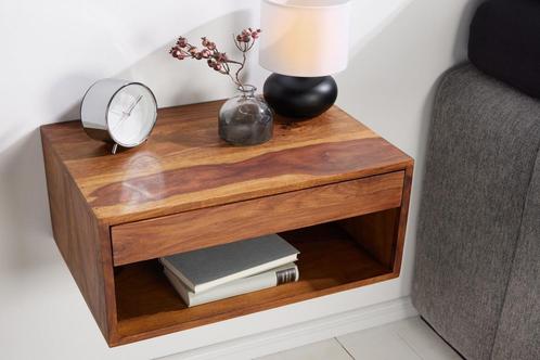Hangend nachtkastje PURE 50 cm bruin sheesham massief houten, Huis en Inrichting, Slaapkamer | Nachtkastjes, Ophalen of Verzenden