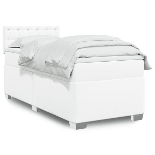 vidaXL Boxspring met matras kunstleer wit 80x200 cm, Huis en Inrichting, Slaapkamer | Bedden, 80 cm, 200 cm, Wit, Eenpersoons