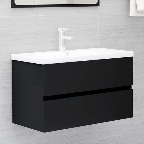 vidaXL Wastafelkast 80x38,5x45 cm bewerkt hout zwart, Huis en Inrichting, Badkamer | Badkamermeubels, Nieuw, Minder dan 100 cm