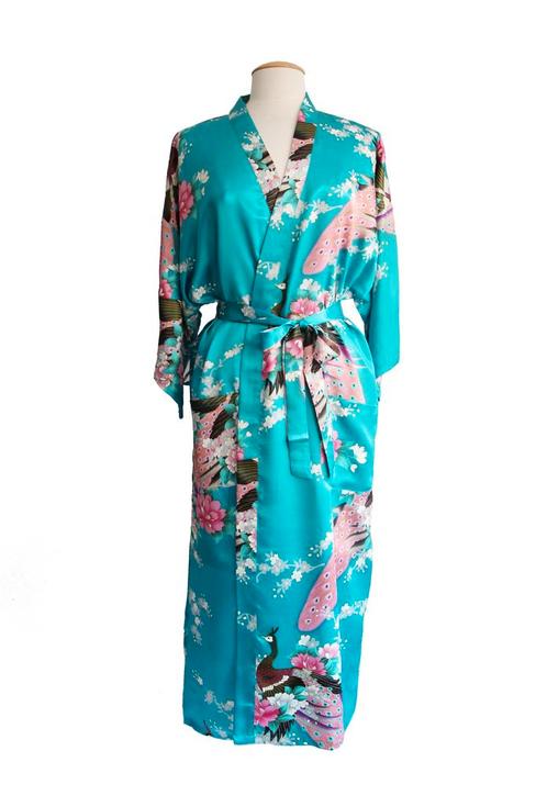KIMU® Kimono Turquoise Satijn XL-XXL Ochtendjas Yukata Blauw, Kleding | Dames, Carnavalskleding en Feestkleding, Nieuw, Maat 46/48 (XL) of groter