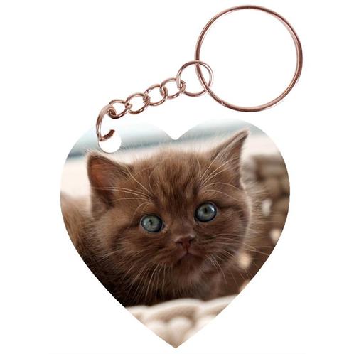 Sleutelhanger hartje 5x5cm - Britse Langhaar Kat Bruin met B, Verzamelen, Sleutelhangers, Nieuw, Ophalen of Verzenden