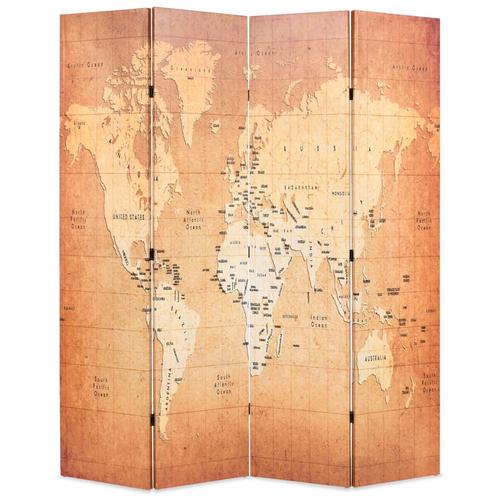 vidaXL Kamerscherm inklapbaar wereldkaart 160x170 cm geel, Huis en Inrichting, Woonaccessoires | Kamerschermen, Nieuw, Verzenden