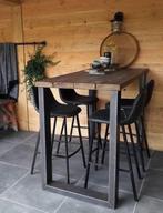 hoge tafel statafel bartafel eiken of oud hout staal krukken, Ophalen of Verzenden, Nieuw