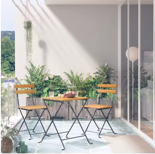 3-delige Opvouwbare Bistroset – Acaciahout en Staal Buiten, Tuin en Terras, Tuinstoelen, Nieuw, Verzenden