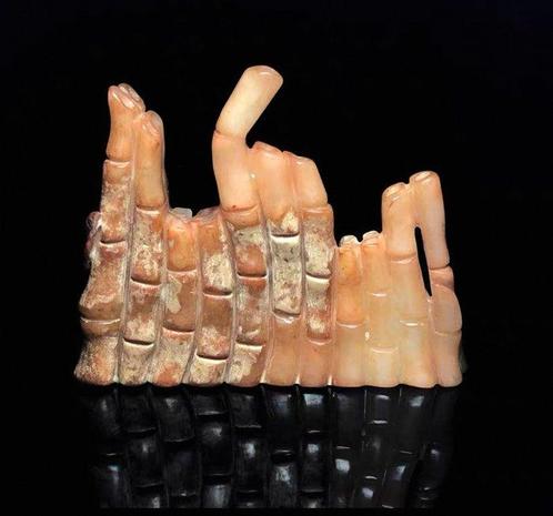 Repose pinceau en jade sculpté – Motif bambou - jade (niet, Antiek en Kunst, Antiek | Overige Antiek