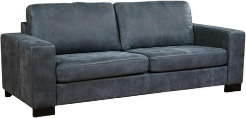 Blauwe leren moderne 3-zitsbank - poot hout zwart - Kenia Le, Huis en Inrichting, Banken | Bankstellen, 200 tot 250 cm, 75 tot 100 cm