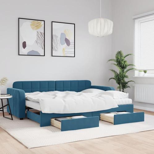 vidaXL Slaapbank met onderschuifbed en lades 80x200 cm, Huis en Inrichting, Slaapkamer | Bedden, 80 cm, 200 cm, Blauw, Eenpersoons