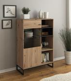 Vitrinekast - Eiken - Zwart - 90 cm - Opbergkast industrieel, Huis en Inrichting, Verzenden, 100 tot 150 cm, Nieuw, 50 tot 100 cm
