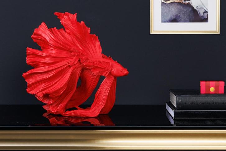 Design decoratief figuur vechtende vis CROWNTAIL 35cm rood, Huis en Inrichting, Woonaccessoires | Vazen, Ophalen of Verzenden
