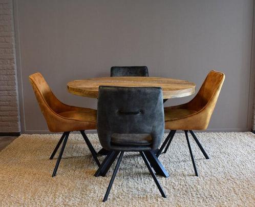 Eettafel Mangohout 130 cm met 4 Milou stoelen - COMBIDEAL -, Huis en Inrichting, Tafels | Eettafels, Nieuw, Ophalen of Verzenden