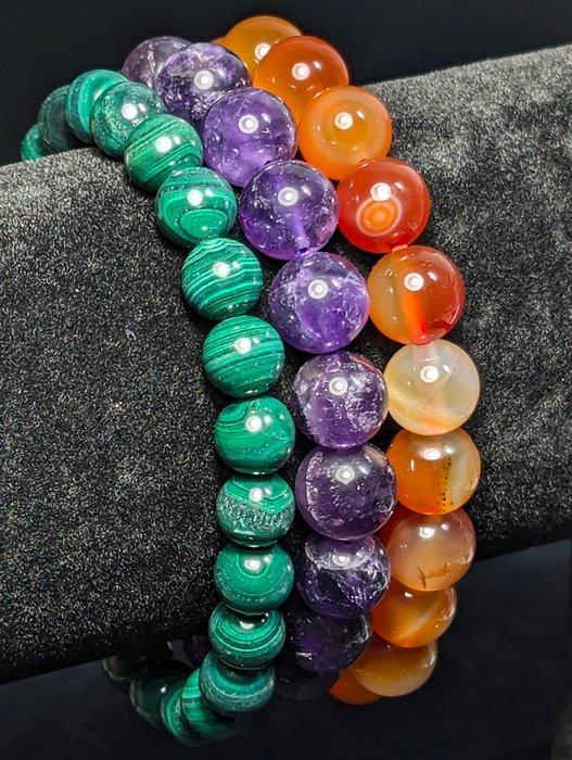 3 prachtige armbanden met malachiet, carneool agaat en, Verzamelen, Mineralen en Fossielen