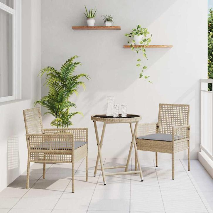 vidaXL Tuin Bistro Set 3 pcs Beige poly rattan, Tuin en Terras, Tuinsets en Loungesets, Nieuw, Rotan, Verzenden