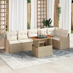 vidaXL 7-delige tuinset met kussens - Beige Poly Rattan, Verzenden, Nieuw, Rotan, Tuinset