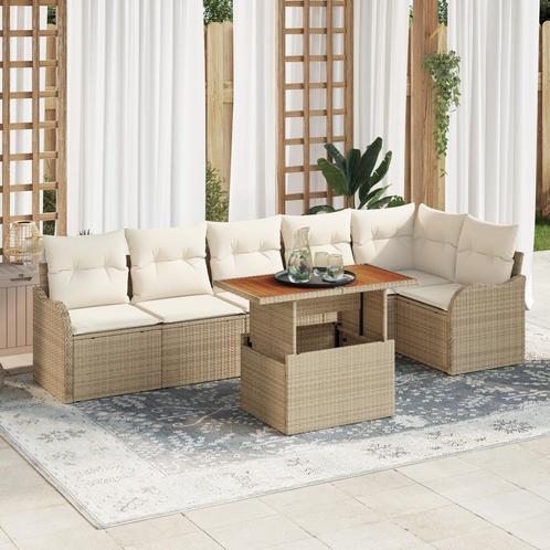 vidaXL 7-delige tuinset met kussens - Beige Poly Rattan, Tuin en Terras, Tuinsets en Loungesets, Tuinset, Nieuw, Rotan, Verzenden