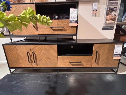 Tv-Meubel Veneta - naturel /zwart - Pronto Wonen, Huis en Inrichting, Kasten | Televisiemeubels, Nieuw, 150 tot 200 cm, Eikenhout