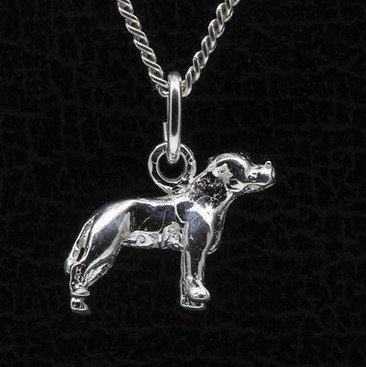 Zilveren Staffordshire bull terrier oren gecoupeerd ketti..., Sieraden, Tassen en Uiterlijk, Kettinghangers, Verzenden