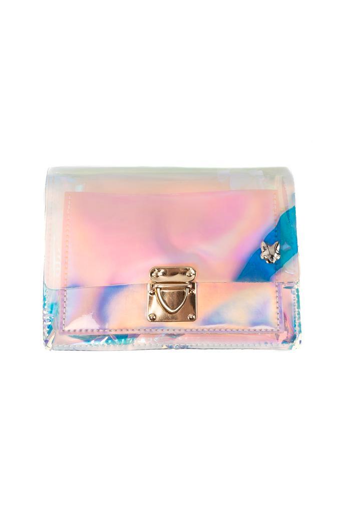 Clutch Holografisch Transparant Roze Iridescent Tasje Schoud, Sieraden, Tassen en Uiterlijk, Tassen | Damestassen, Overige kleuren