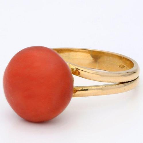 Ring - 18 karaat Geel goud - Bloedkoraal, Sieraden, Tassen en Uiterlijk, Ringen