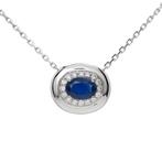 Halsketting - 18 karaat Witgoud Saffier - Diamant, Sieraden, Tassen en Uiterlijk, Kettingen, Nieuw