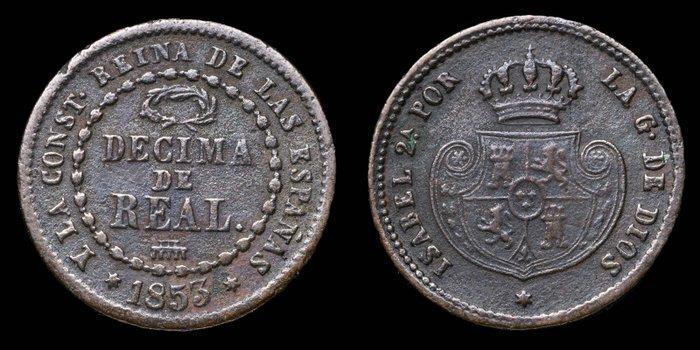 Spanje. Isabella II,. Decima de Real, Segovia 1853. (Zonder, Postzegels en Munten, Munten | Europa | Niet-Euromunten
