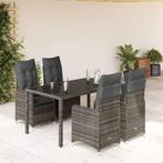vidaXL 5-delige Bistroset met kussens poly rattan grijs, Verzenden, Nieuw, Rotan, 4 zitplaatsen