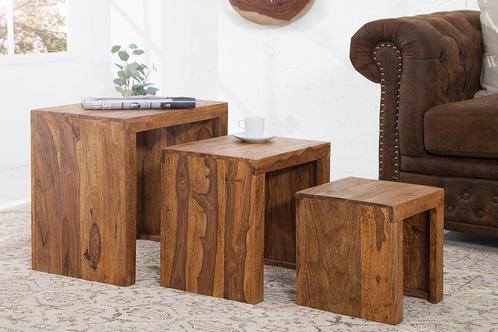 Set van 3 massief houten bijzettafels MAKASSAR 45cm Sheesham, Huis en Inrichting, Tafels | Sidetables, Ophalen of Verzenden