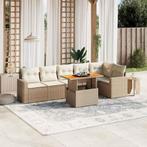 vidaXL 7-delige Loungeset met kussens poly rattan beige, Verzenden, Nieuw, Rotan, Loungeset
