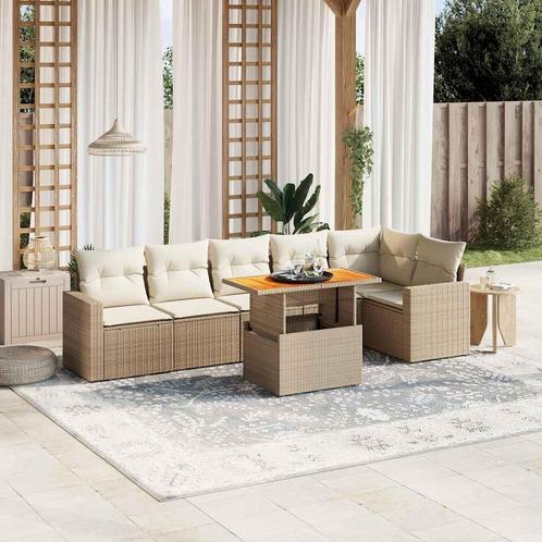 vidaXL 7-delige Loungeset met kussens poly rattan beige, Tuin en Terras, Tuinsets en Loungesets, Loungeset, Nieuw, Rotan, Verzenden