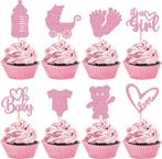 8 cupcakeprikkers Baby Girl roze of blauw + 8 cupcakebakjes, Hobby en Vrije tijd, Taarten en Cupcakes maken, Nieuw, Versiering