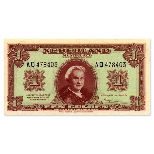 1 Gulden Wilhelmina 1945 Pr, Postzegels en Munten, Bankbiljetten | Nederland, Verzenden