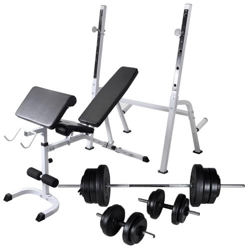 vidaXL Trainingsbank met gewichtenrek en halterset 60,5 kg, Sport en Fitness, Fitnessmaterialen, Nieuw, Verzenden