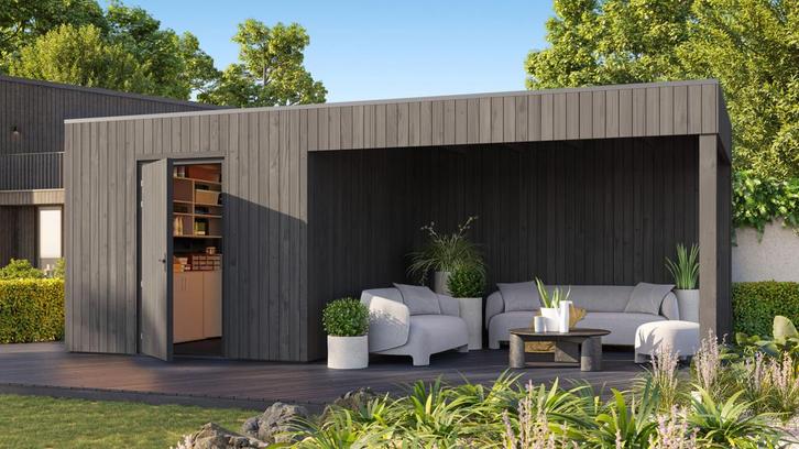 Uitgelicht: Grandiwood houten tuinhuis met overkapping, Tuin en Terras, Tuinhuizen, 400 cm of meer, 250 tot 500 cm, Met overkapping