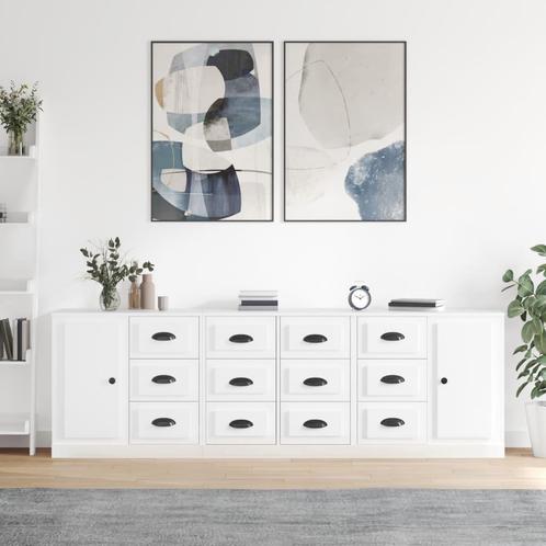 vidaXL Dressoirs 3 st bewerkt hout hoogglans wit, Huis en Inrichting, Kasten | Dressoirs, Nieuw, Overige houtsoorten, Verzenden