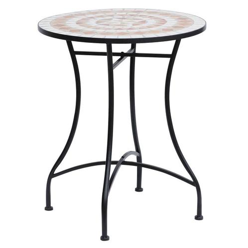 TRUUSK Mozaïektafel - Rond - Staal + Keramiek - Oranje + Wit, Tuin en Terras, Tuintafels, Nieuw, Verzenden