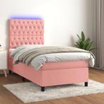 vidaXL Boxspring met matras en LED fluweel roze 90x190 cm, Huis en Inrichting, Slaapkamer | Bedden, 90 cm, Eenpersoons, Verzenden