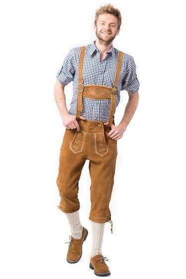 Lederhose Markus Lichtbruin Lang (100% Leder), Kleding | Heren, Carnavalskleding en Feestkleding, Nieuw, Ophalen of Verzenden