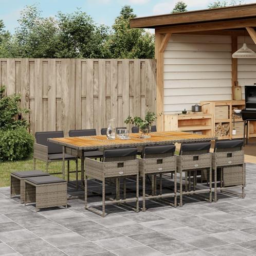 vidaXL 13-delige Tuinset met kussens poly rattan grijs, Tuin en Terras, Tuinsets en Loungesets, Tuinset, Nieuw, 2 zitplaatsen