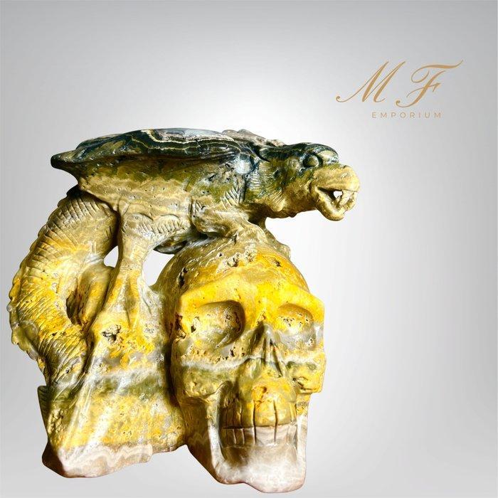 Zeldzaam - schedel en draak in Bumble jaspe XXL Gravure -, Verzamelen, Mineralen en Fossielen