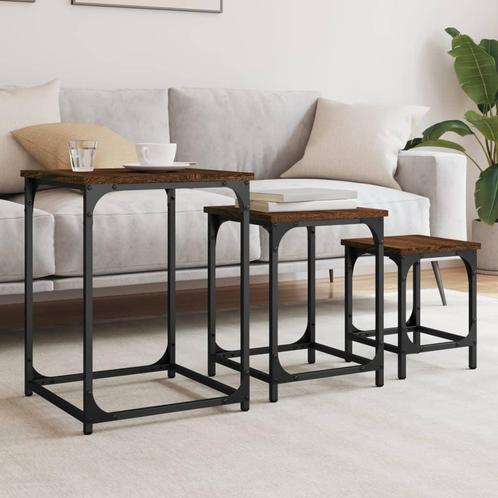 vidaXL 3-delige Tafeltjesset bewerkt hout bruin eikenkleur, Huis en Inrichting, Tafels | Salontafels, Nieuw, Overige houtsoorten