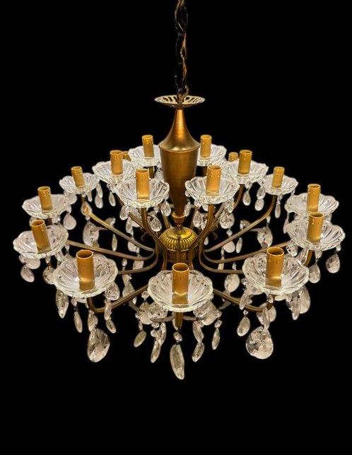 Kroonluchter - Kristal - Kroonluchter van messing, Antiek en Kunst, Antiek | Lampen
