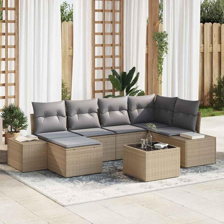 vidaXL Tuin Sofa Set met kussen 6 pcs Beige en Licht Grijs, Tuin en Terras, Tuinsets en Loungesets, Nieuw, Rotan, Verzenden