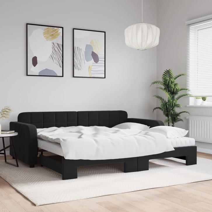 vidaXL Slaapbank onderschuifbed en matrassen 90x190 cm, Huis en Inrichting, Slaapkamer | Bedden, 90 cm, 190 cm of minder, Zwart