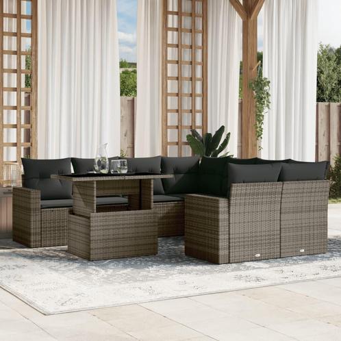 vidaXL 9-delige Loungeset met kussens poly rattan grijs, Tuin en Terras, Tuinsets en Loungesets, Loungeset, Nieuw, Rotan, Verzenden