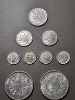 Frankrijk. Lot of 9 silver coins (50 Centimes to 10 Francs)