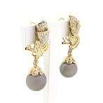 Gouden oorstekers met Tahiti parel en diamanten; 1,36 ct., Sieraden, Tassen en Uiterlijk, Oorbellen, Gebruikt, Overige kleuren